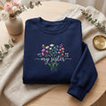 My Sister Wildflower Bouquet Daisy Botanical embroidered sweatshirt — front view