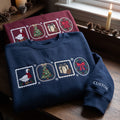 Personalized Christmas Goose Stamp Tree Gift Wreath Coquette Bow Holiday embroidered sweatshirt — front view