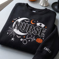 Personalized Halloween Nurse Crescent Moon Spider Web Stethoscope Pumpkin Bats embroidered sweatshirt — front view