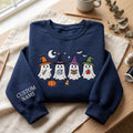 Personalized Halloween Four Ghost Teacher Witch Hat Pencil Apple Book embroidered sweatshirt — front view