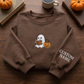 Personalized Halloween Reading Ghost Pumpkin Bucket Book Lover embroidered sweatshirt — front view