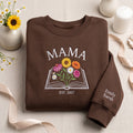 Personalized Mama Wildflower Book EST Year Kids Names on Sleeve embroidered sweatshirt — front view