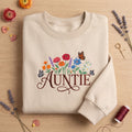 Auntie Wildflower Bouquet Butterflies Floral embroidered sweatshirt — front view