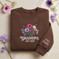 Personalized Grandpa EST Year Wildflower Bouquet Butterflies Sleeve Names embroidered sweatshirt — front view