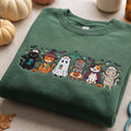 Halloween Nurse Cats in Costumes Ghost Witch Mummy Vampire Pumpkin embroidered sweatshirt — front view