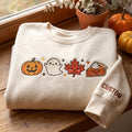 Personalized Fall Halloween Pumpkin Ghost Maple Leaf Pie Kawaii embroidered sweatshirt — front view