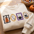 Personalized Halloween Framed Pumpkin Ghost Cauldron Black Cat Portraits embroidered sweatshirt — front view