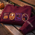 Personalized Halloween Framed Pumpkin Candy Black Cat Witch Hat Bat Portraits embroidered sweatshirt — front view
