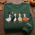 Personalized Halloween Geese Four Costumes Witch Vampire Mummy Pumpkin embroidered sweatshirt — front view