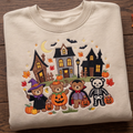 Halloween Teddy Bears Trick or Treat Witch Pumpkin Vampire Skeleton Haunted House embroidered sweatshirt — front view