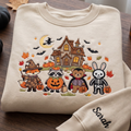 Personalized Halloween Animals Trick or Treat Haunted House Fox Raccoon Bear Bunny embroidered sweatshirt — front view
