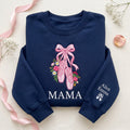 Personalized Mama Ballet Shoes Bow Floral embroidered sweatshirt — front view