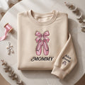 Personalized Mommy Ballet Shoes Coquette Bow Kids Names Sleeve embroidered sweatshirt — front view