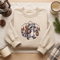 Camping Raccoon Backpack Lantern Mountain Forest Adventure embroidered sweatshirt — front view