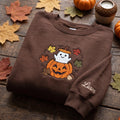 Personalized Halloween Ghost Pumpkin Jack-O-Lantern Fall Leaves Acorn embroidered sweatshirt — front view