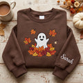 Personalized Halloween Ghost Fall Autumn Leaves Acorn embroidered sweatshirt — front view