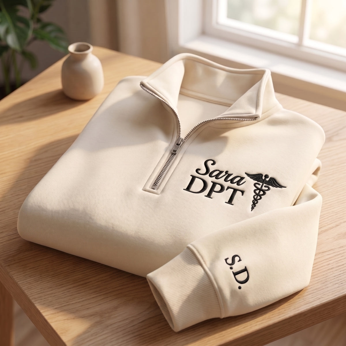 Personalized Dpt Caduceus Name Initials Embroidered Quarter Zip embroidered quarter-zip — front view