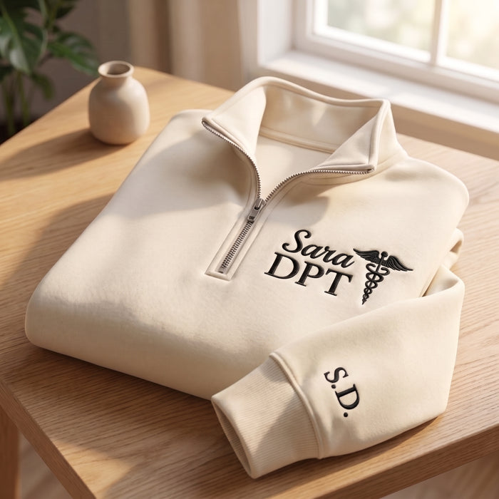 Personalized Dpt Caduceus Name Initials Embroidered Quarter-Zip