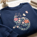 Floral Cat Butterfly Wildflower Botanical embroidered sweatshirt — front view
