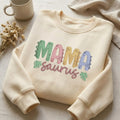 Mama Saurus Dinosaur Letters Tropical Leaves embroidered sweatshirt — front view