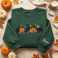 Personalized Halloween Black Cats Jack-O-Lantern Pumpkins Fall Leaves embroidered sweatshirt — front view