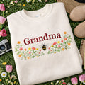 Personalized Grandma Wildflower Meadow Bumblebee Floral embroidered sweatshirt — front view