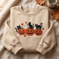 Personalized Halloween Black Cats Three Jack-O-Lantern Pumpkins Daisies Maple Leaves embroidered sweatshirt — front view