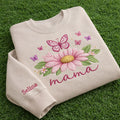 Personalized Mama Daisy Butterfly Floral Sleeve Name embroidered sweatshirt — front view