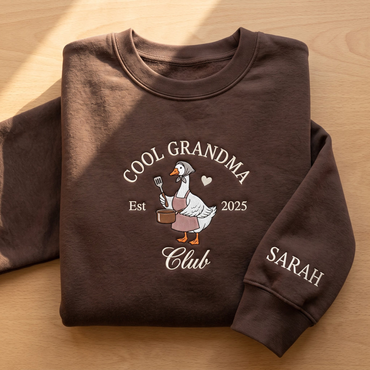 Personalized Cool Grandma Club EST 2025 Goose Cooking embroidered sweatshirt — front view