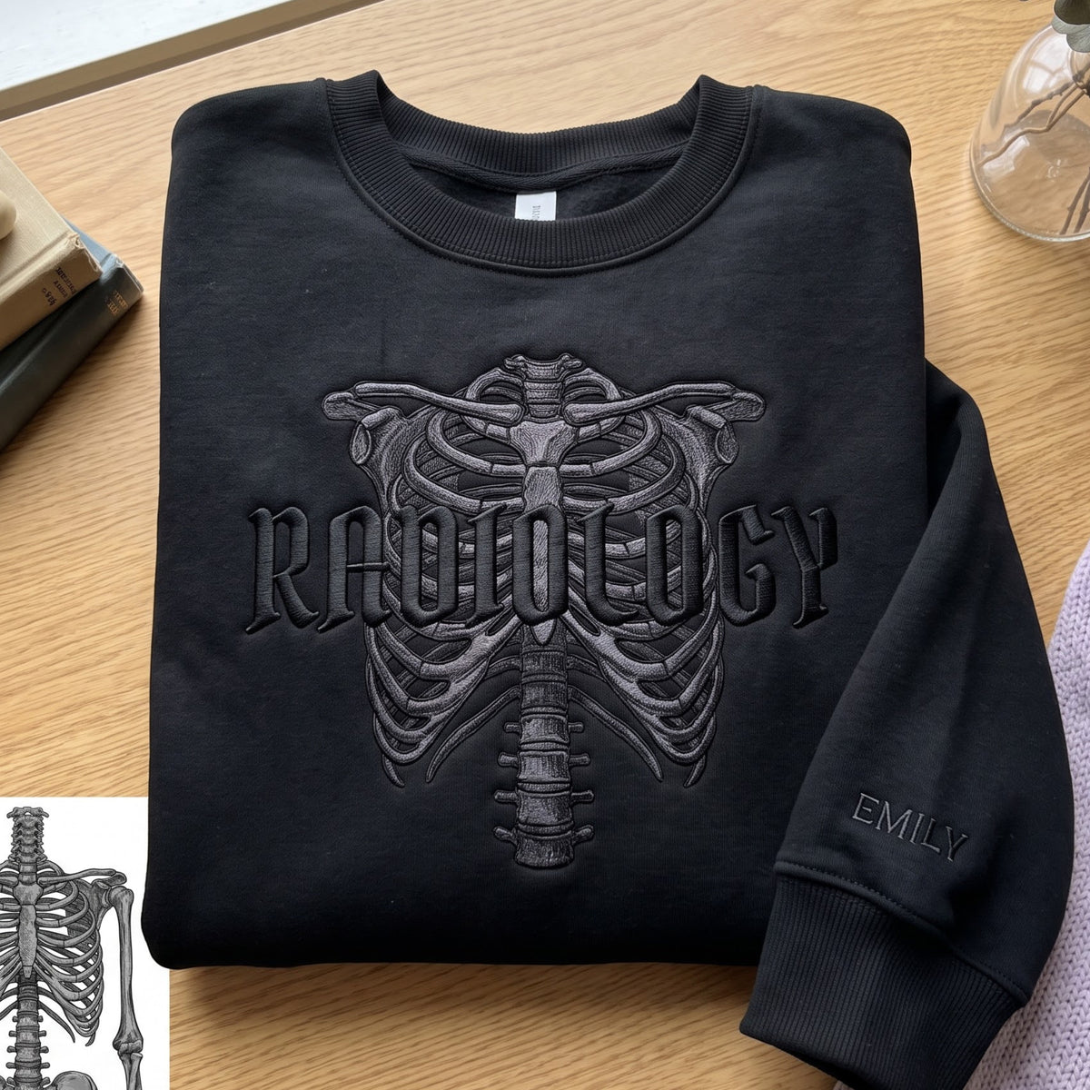 Personalized Radiology Rib Cage Skeleton embroidered sweatshirt — front view