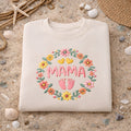 Mama Floral Wreath Baby Footprints Two Hearts embroidered sweatshirt — front view