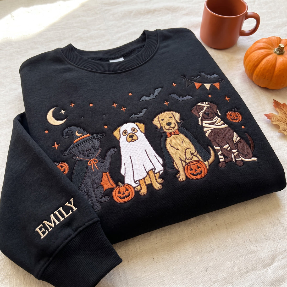 Personalized Halloween Dogs Witch Ghost Vampire Mummy Trick or Treat embroidered sweatshirt — front view