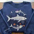Personalized Halloween Skeleton Shark Witch Hat Pumpkin Graveyard Spiderweb embroidered sweatshirt — front view