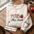 Personalized Teacher Bow Pencil Books Apple Name embroidered sweatshirt — front view