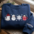 Personalized Winter Cat Snowman Snowflake Hot Cocoa Cute Kawaii Christmas embroidered sweatshirt — front view