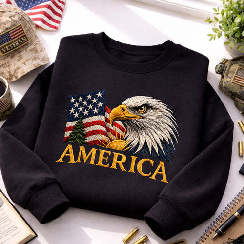 America Bald Eagle American Flag Patriotic embroidered sweatshirt — front view