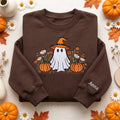 Personalized Halloween Ghost Witch Hat Pumpkins Wildflowers embroidered sweatshirt — front view