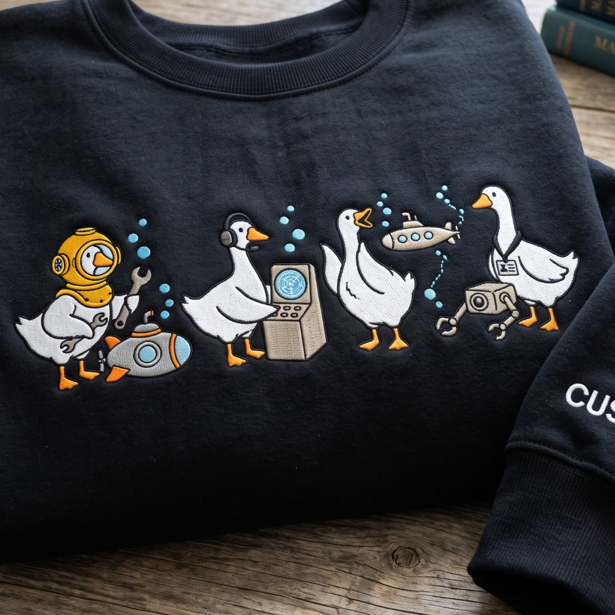 Personalized Aerospace Engineer Geese Submarine Robot Diver embroidered sweatshirt — front view