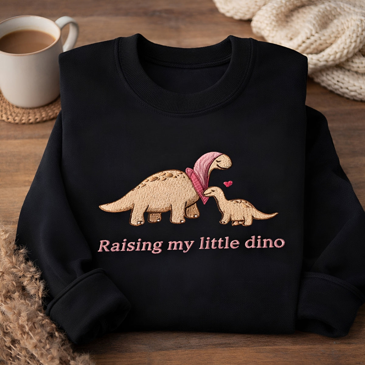 Mama Dinosaur Baby Dino Bandana Heart Raising My Little Dino embroidered sweatshirt — front view