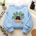 Personalized Black Cat in Plant Pot Houseplant Lover embroidered sweatshirt — front view