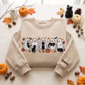 Personalized Halloween Ghost Black Cat Pumpkin Fall Leaves embroidered sweatshirt — front view