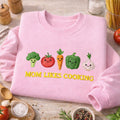 Mom Likes Cooking Cute Kawaii Vegetables Broccoli Tomato Carrot Pepper Garlic embroidered sweatshirt — front view