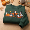 Halloween Geese Pumpkin Jack-O-Lantern Witch Hat Fall Leaves Moon embroidered sweatshirt — front view