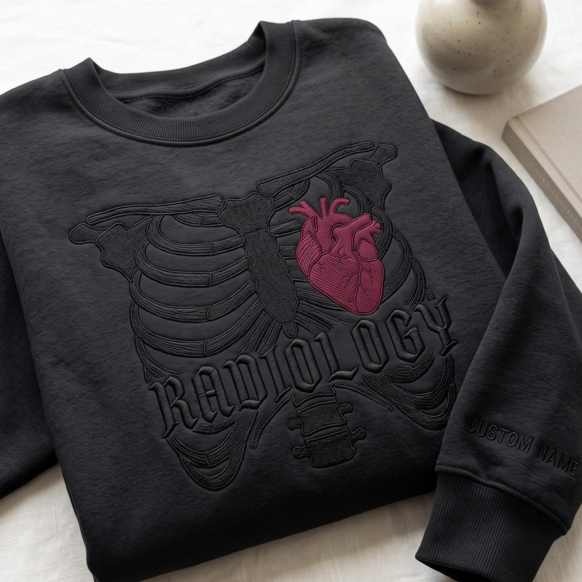 Personalized Radiology Anatomical Heart Rib Cage Skeleton embroidered sweatshirt — front view