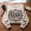 Halloween Nurse Witch Hat Bats Spider Web Vintage Frame embroidered sweatshirt — front view