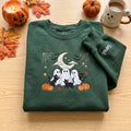 Personalized Halloween Ghosts Black Cats Pumpkins Moon Bats Spider Web embroidered sweatshirt — front view