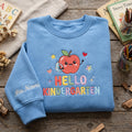 Personalized Hello Kindergarten Cute Apple to School Teacher embroidered sweatshirt — front view