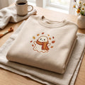 Cute Fall Ghost Autumn Leaves Cozy Scarf embroidered sweatshirt — front view