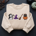 Halloween Cute Grim Reaper Ghost Witch Hat Broom Pumpkin Cat embroidered sweatshirt — front view