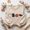 Halloween Cute Ghost Black Cat Jack-O-Lantern Bat Sparkle embroidered sweatshirt — front view